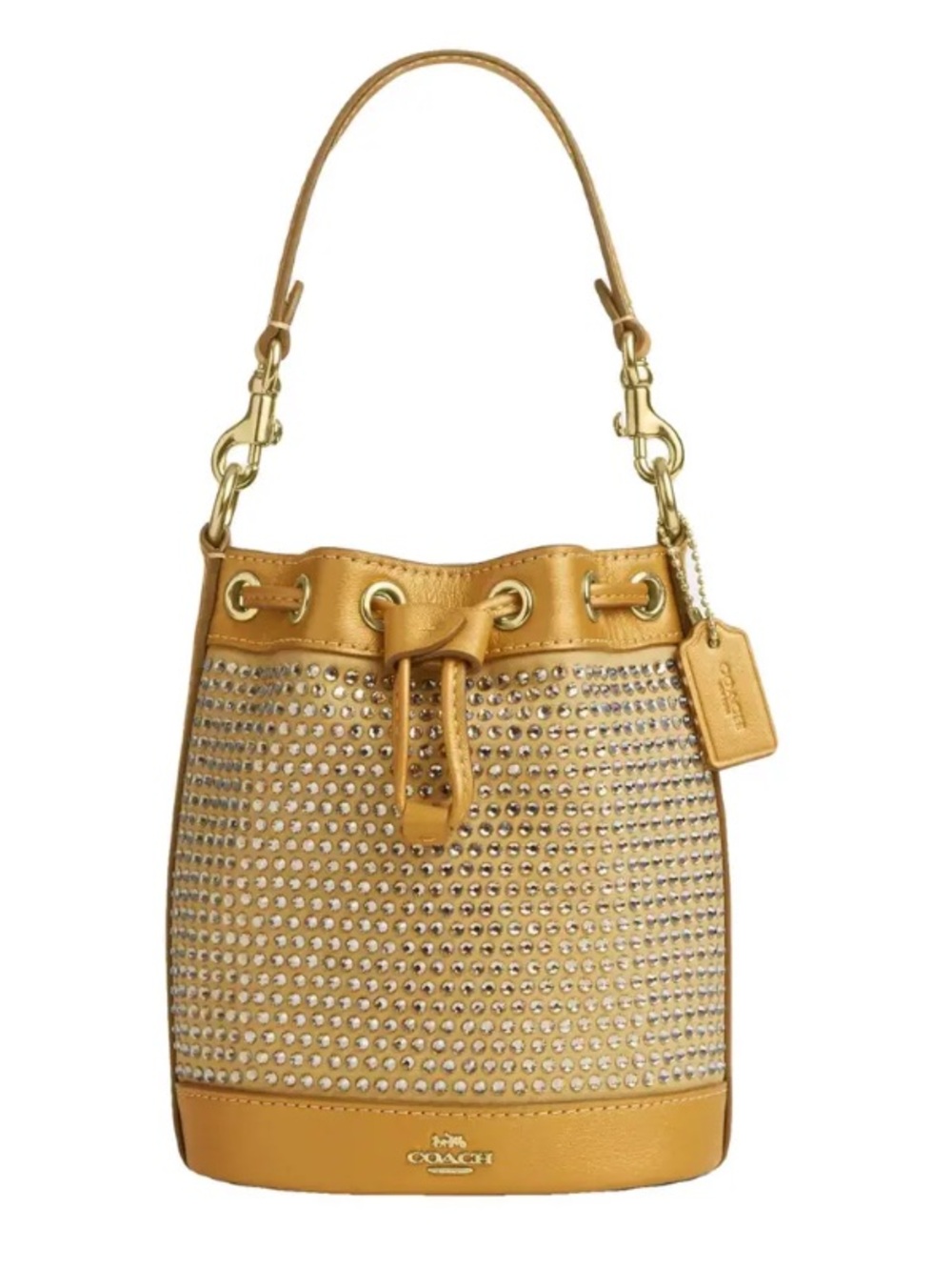 Coach Leather Gold Mini Bucket Bag Studded with Crystals Hand/Crossbody